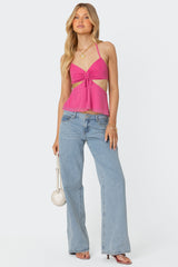 Duo Cutout Mesh Halter Top