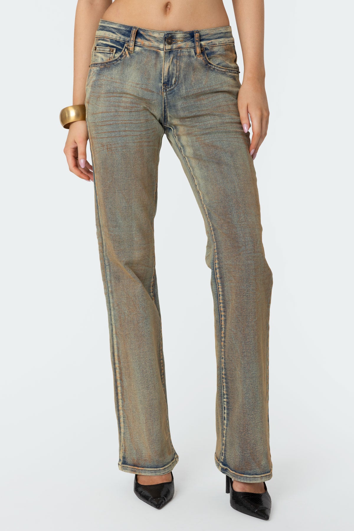 Boot Cut Low Rise Mud Washed Jeans