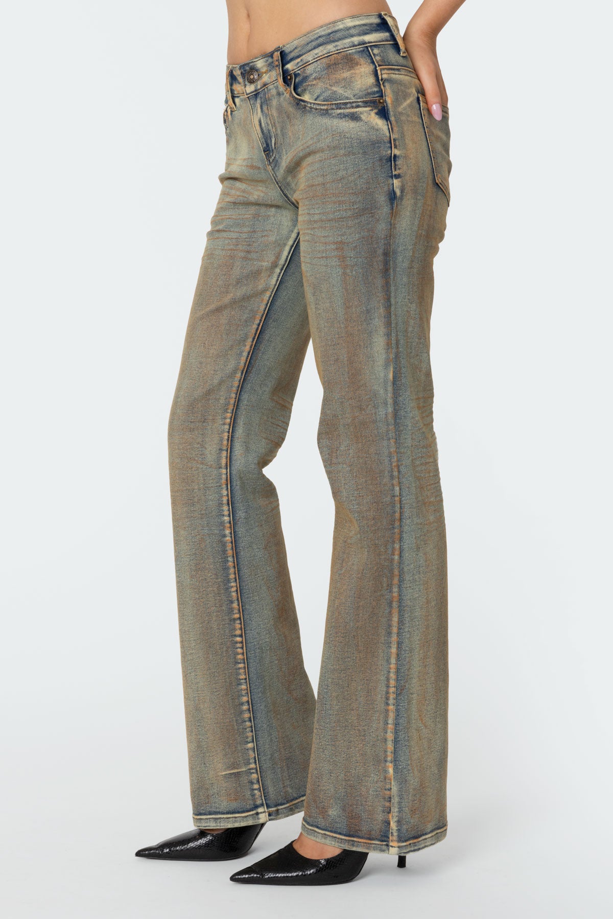 Boot Cut Low Rise Mud Washed Jeans