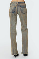 Boot Cut Low Rise Mud Washed Jeans