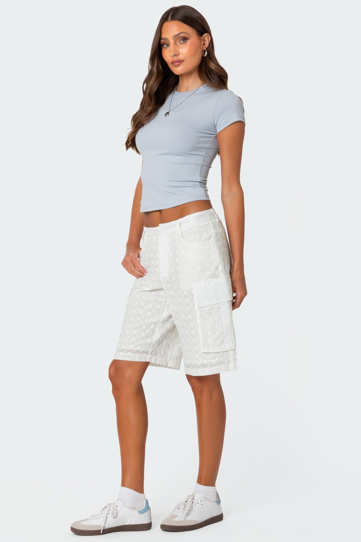 Eyelet Cargo Bermuda Shorts