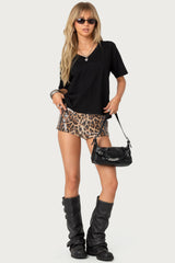 Sequin Leopard Printed Micro Shorts