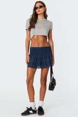 Scrunchy Ruffled Eyelet Mini Skirt