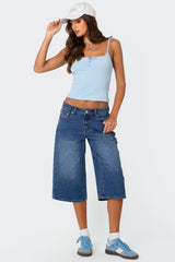 Xtra Long Low Rise Denim Bermuda Shorts