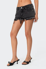 Exposed Pockets Low Rise Denim Shorts