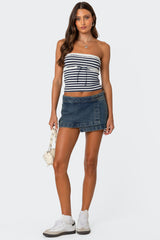 Striped Eyelet Trim Tube Top