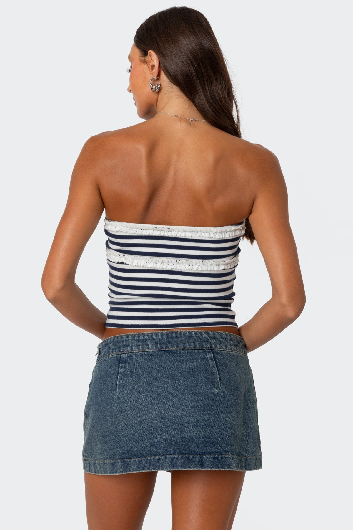 Striped Eyelet Trim Tube Top