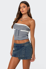 Striped Eyelet Trim Tube Top