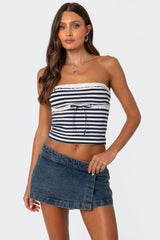 Striped Eyelet Trim Tube Top