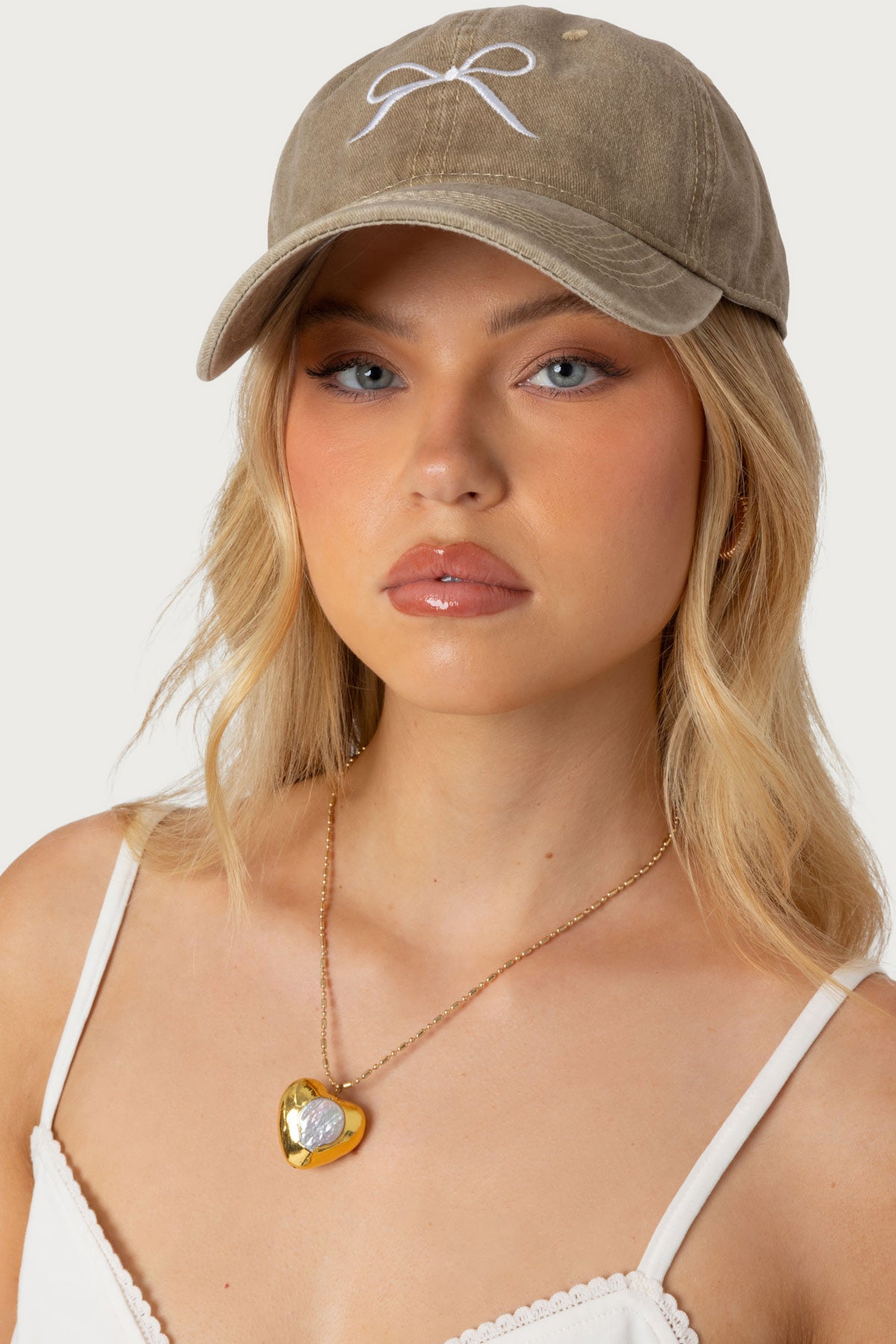 Embroidered Bow Washed Baseball Cap