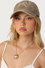 Embroidered Bow Washed Baseball Cap