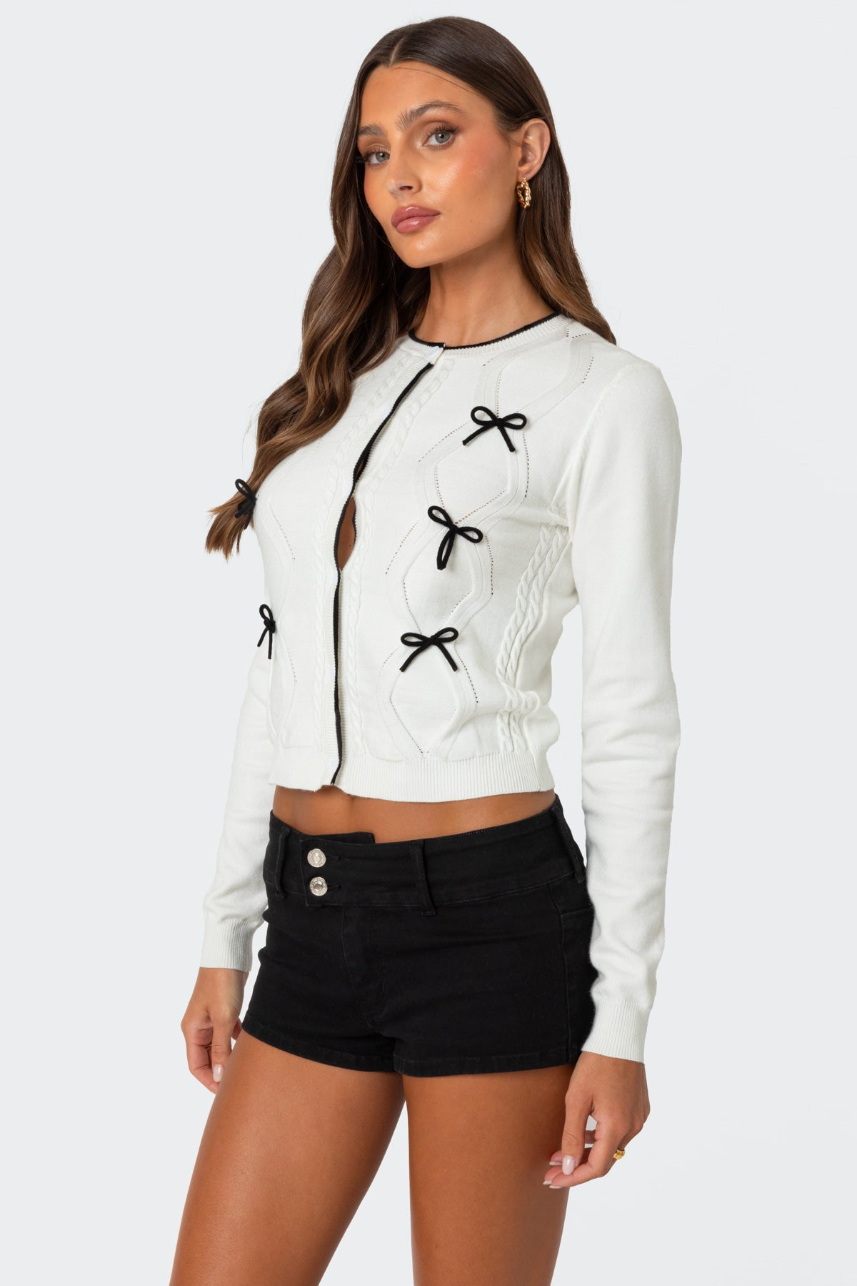 Contrast Bow Knit Cardigan