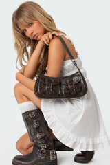 Distressed Faux Leather Buckle Bag