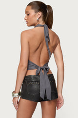 Nessie Metal Ring Backless Halter Top