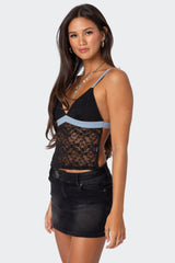 Sheer Lace Open Back Tank Top