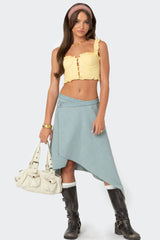 Button Front Cropped Eyelet Corset