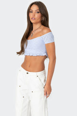 Off Shoulder Eyelet Crop Top