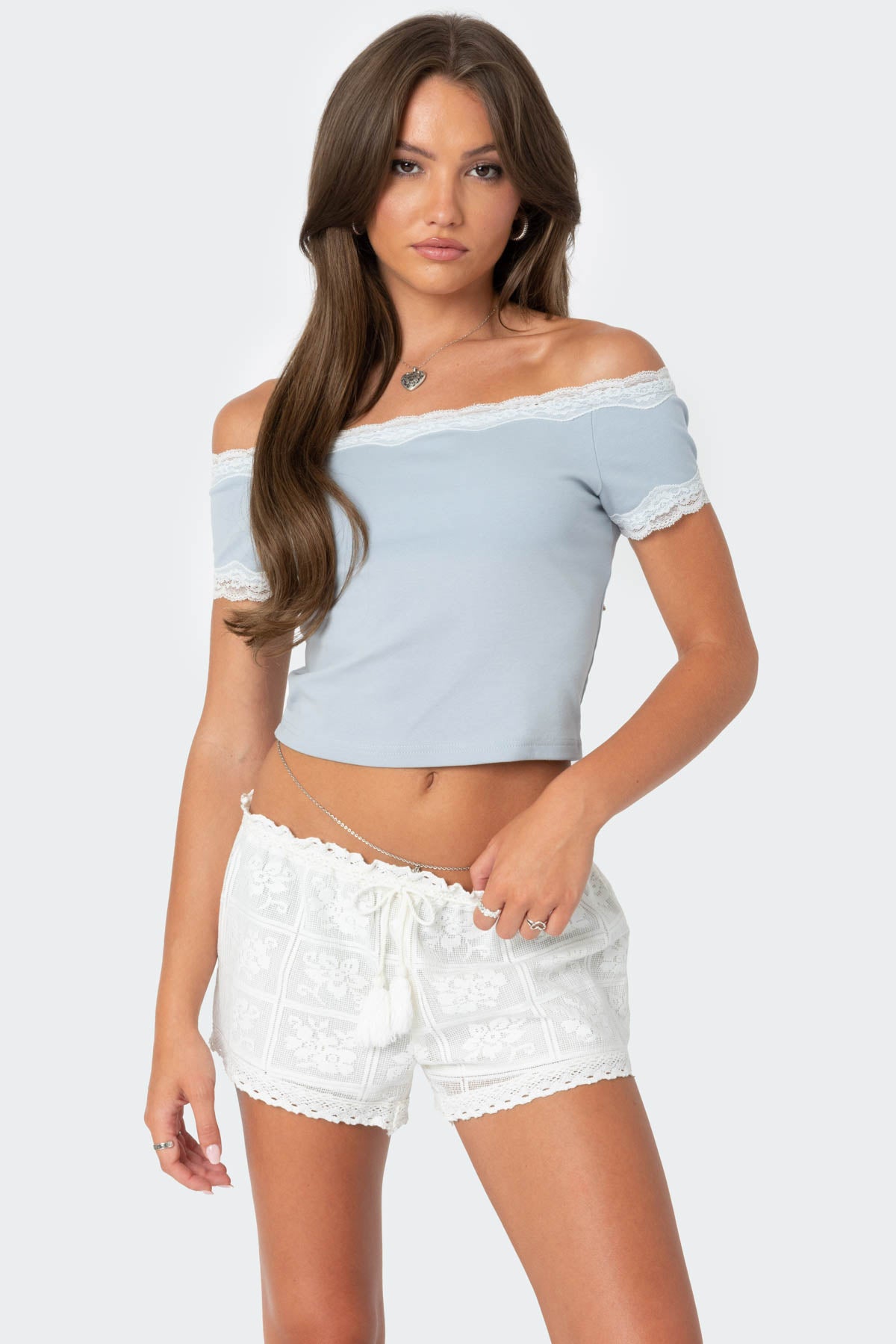 Lace Trim Off Shoulder Top