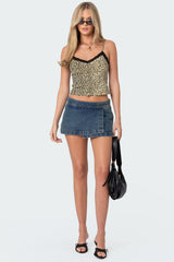 Leopard Printed Lace Trim Tank Top