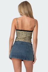 Leopard Printed Lace Trim Tank Top