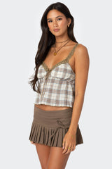 Plaid Lace Trim Tank Top