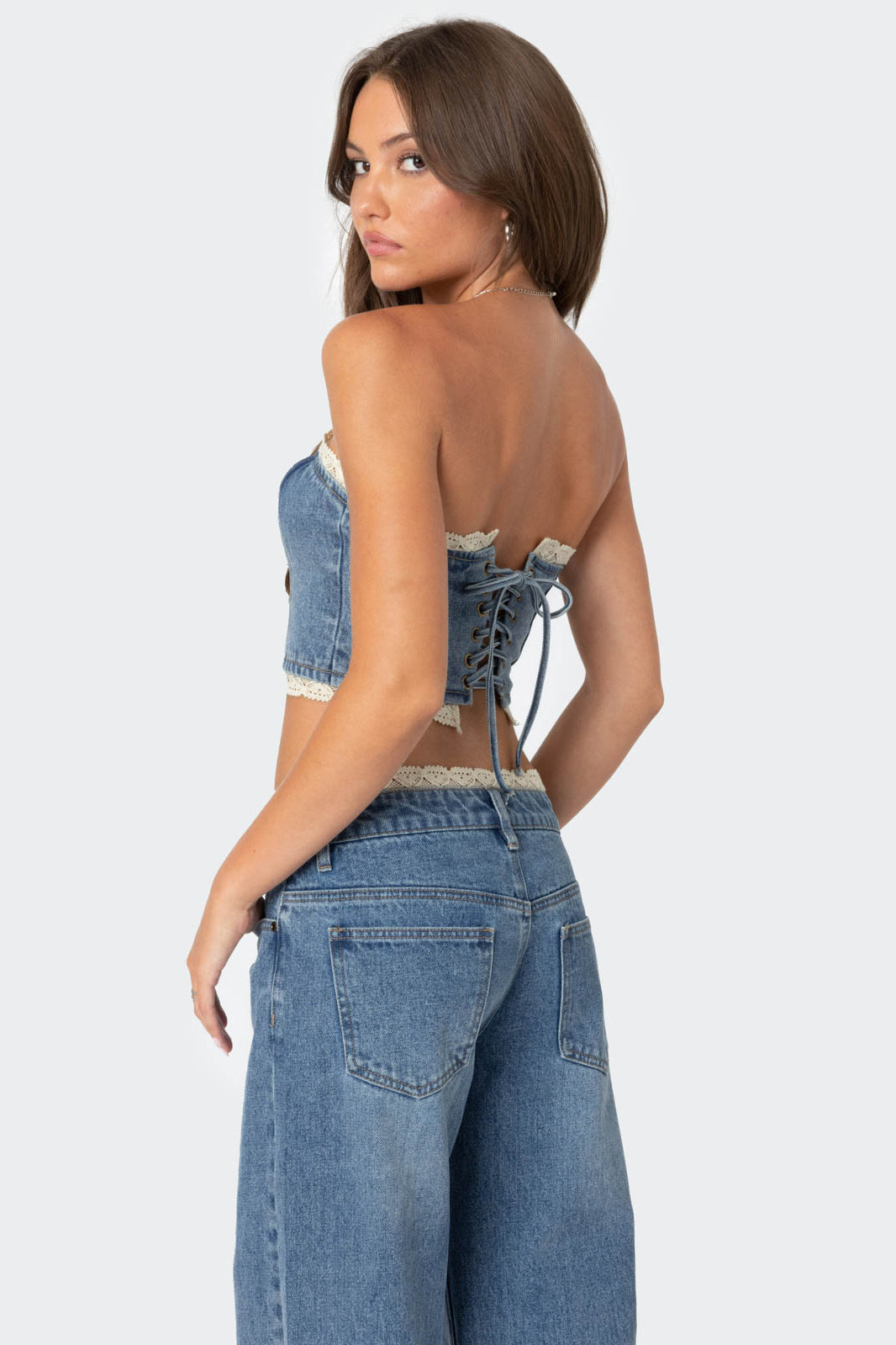 Karlie Lace Trim Denim Tube Top