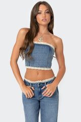 Karlie Lace Trim Denim Tube Top