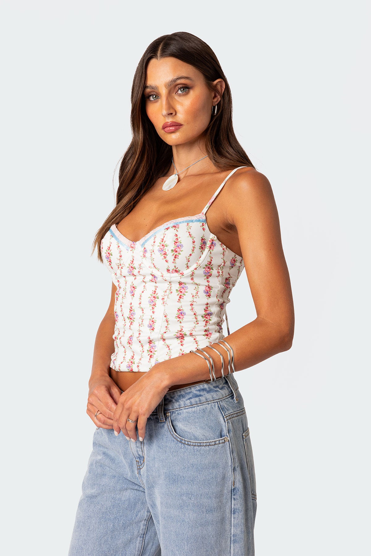 Indira Printed Cupped Lace Up Corset