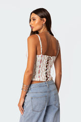 Indira Printed Cupped Lace Up Corset