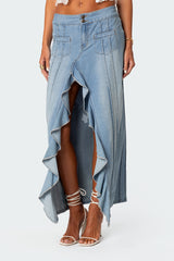 Valencia Ruffle Slitted Denim Maxi Skirt