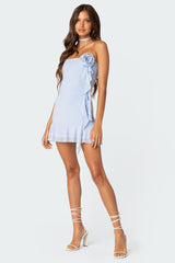 Thalia Flower Pin Ruffle Mini Dress