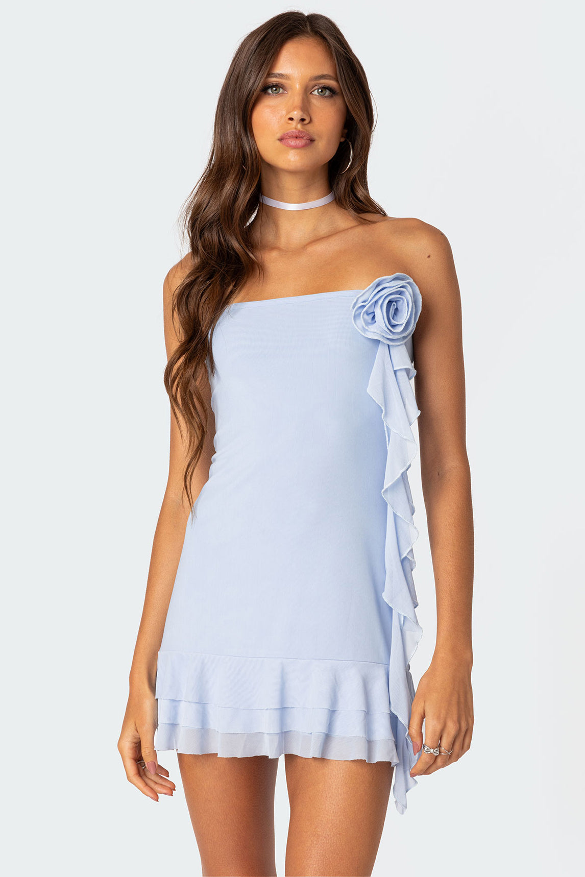 Thalia Flower Pin Ruffle Mini Dress