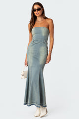 Astoria Slitted Denim Maxi Dress