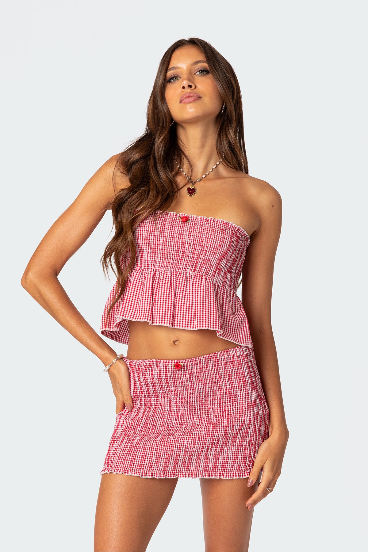 Gingham Scrunch Tube Top