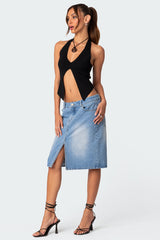 Junia Slitted Denim Midi Skirt