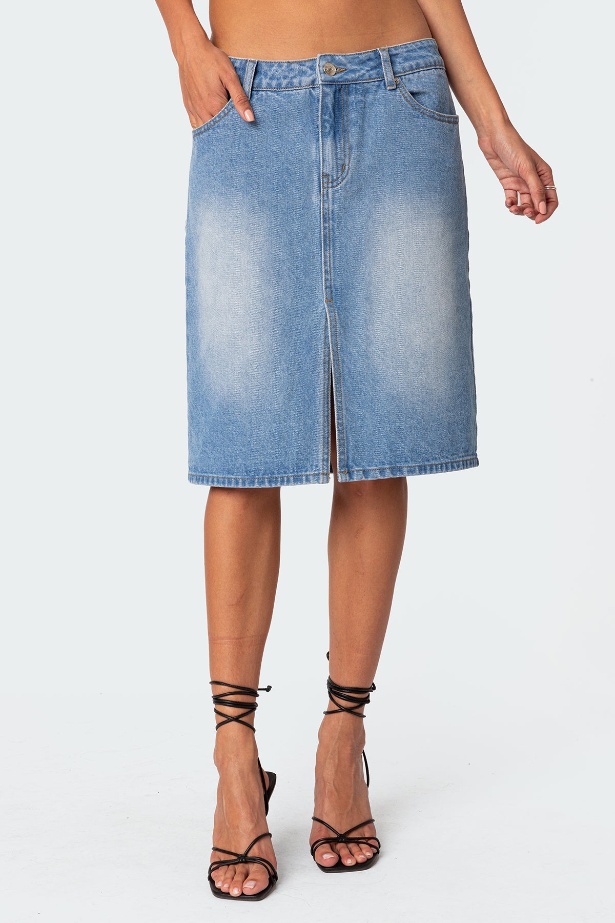 Junia Slitted Denim Midi Skirt