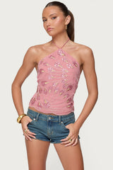 Embroidered Bead & Sequin Halter Top