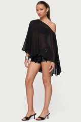 Sheer Chiffon Asymmetric Poncho