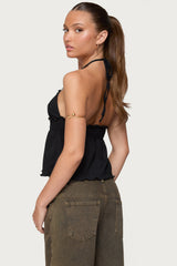 Textured Iridescent Babydoll Halter Top