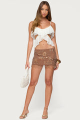 Sheer Sequin Bead Fringed Mini Skirt