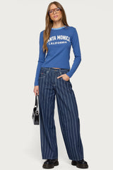 Kyler Pinstripe Mid Rise Baggy Jeans