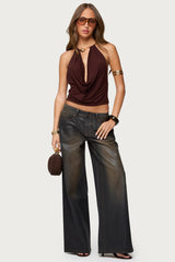 Mileva Cuff Deep Cowl Neck Top