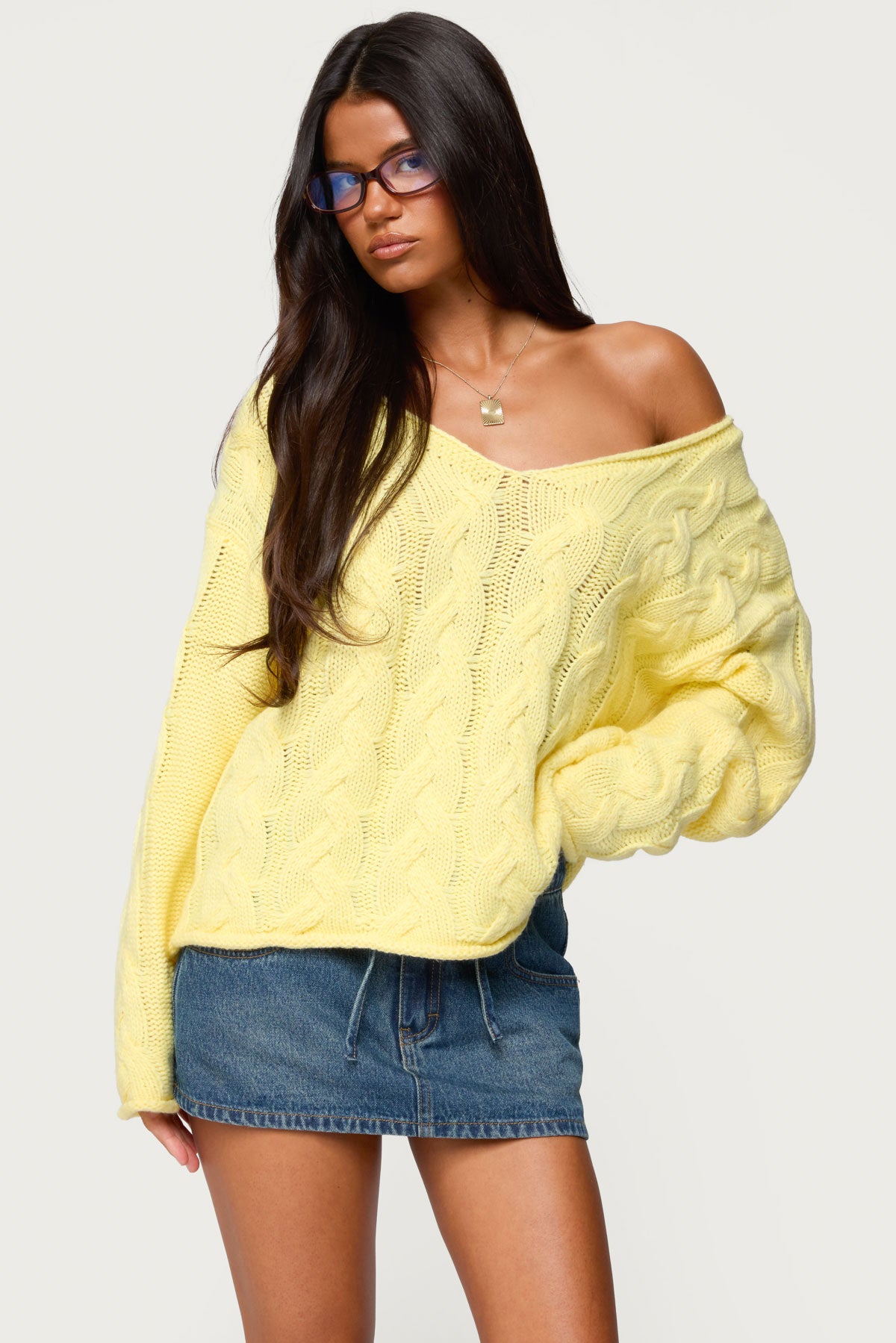 thetoe ケーブルニット　yellow Inga Oversized Cable Knit Sweater – edikted