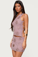 Astrid Beaded Backless One Shoulder Top