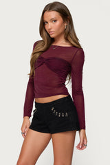 Oona Sheer Gathered Long Sleeve Top