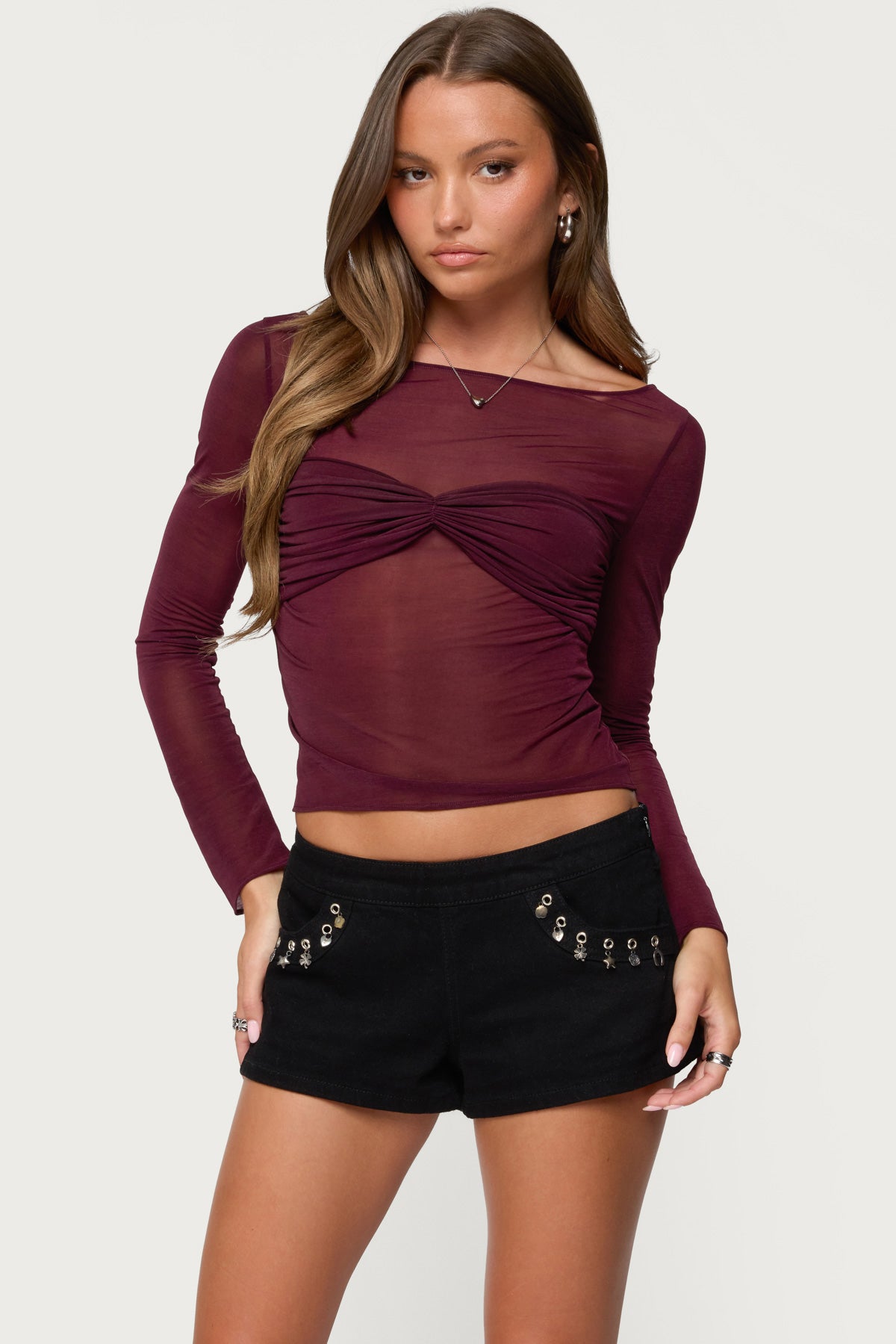 Oona Sheer Gathered Long Sleeve Top – edikted
