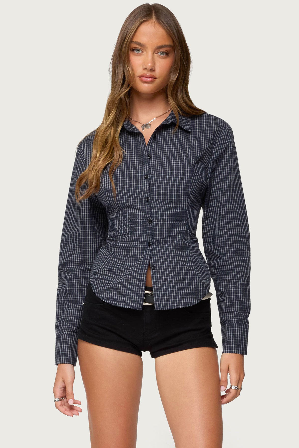 Lisbet Checkered Button Up Shirt – edikted