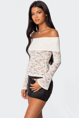 Ashley Off Shoulder Sheer Lace Top