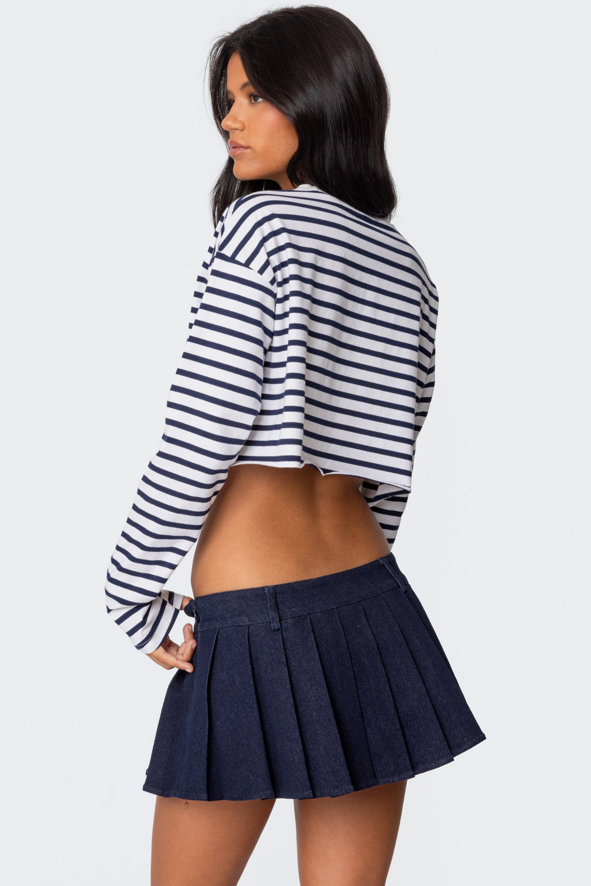 Stripey Cropped Long Sleeve T Shirt