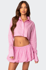 Hila Pinstripe Cropped Button Up Shirt